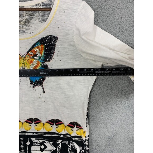 ONQUE PETITE PXL Beaded Butterfly Geometric Designs Short Sleeve Blouse Top - Picture 7 of 10